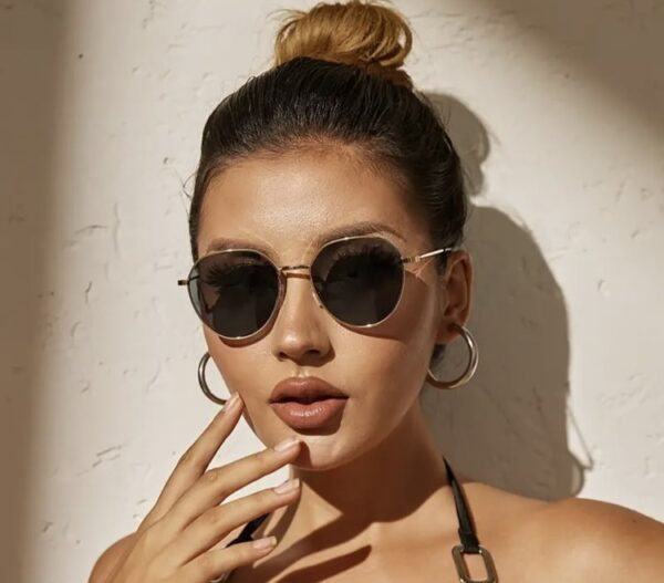Golden Frame Gray Len Sunglasses - Image 3
